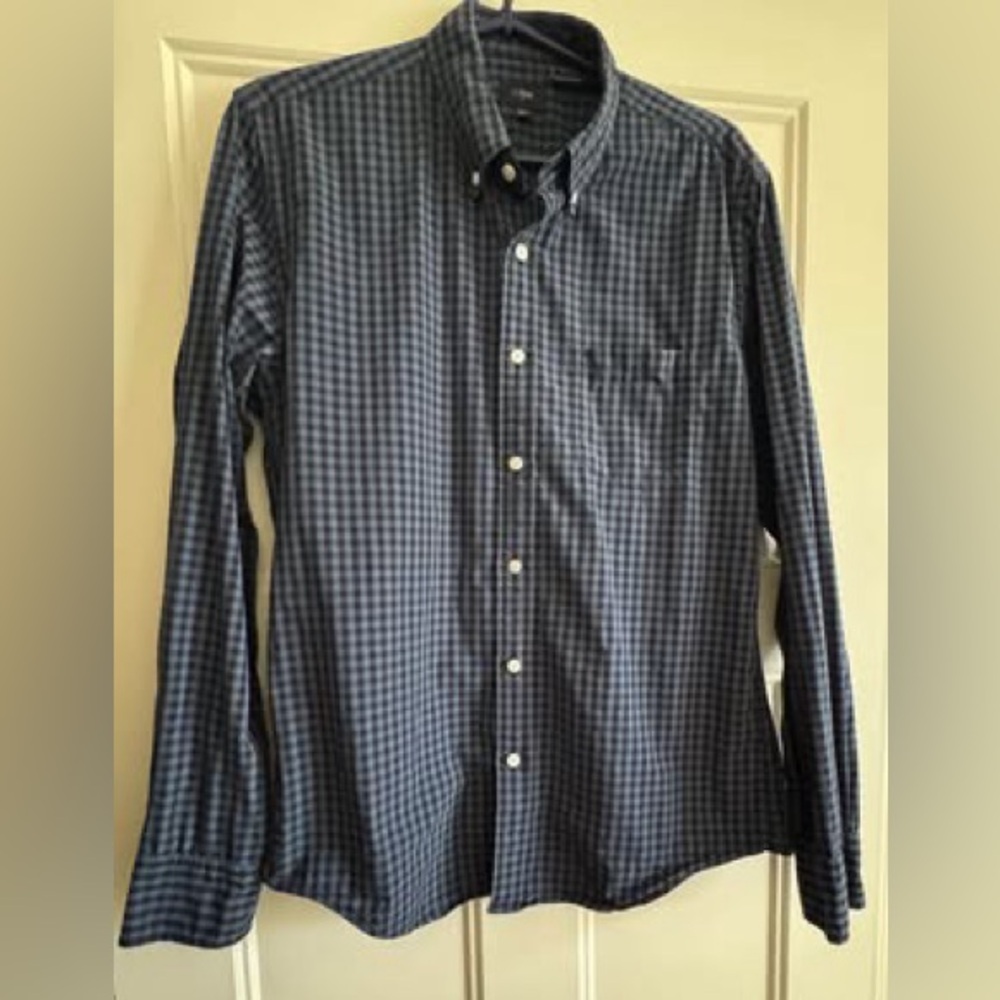 J crew Men's Blue Checkered Shirt long sleeve button up tailored fit small